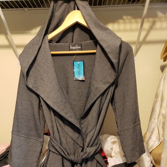 Grey Blazer Jacket with Tie-Waist and Hood- Unique Style - Picture 1 of 7